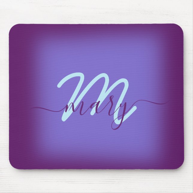 Tapis De Souris bleu marine violet Nom minimal Monogramme (Devant)