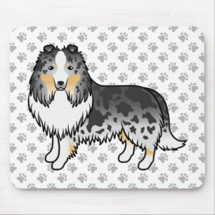 Tapis De Souris Bleu Merle Shetland Sheepdog Caricature Chien et P
