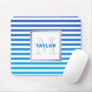 Tapis De Souris Bleu Moderne Grilles Ombre De Nom Monogramme