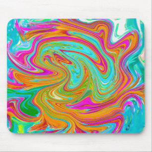 Tapis De Souris Bleu, Orange et Rose Chaud Groovy Abstrait Rétro