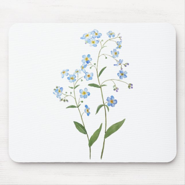 Tapis De Souris bleu oubliez moi pas fleurs 2021 aquarelle (Devant)