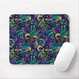 TAPIS DE SOURIS BLEU PURPLE VERT OR MARDI GRAS FEUILLE