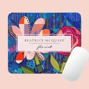 Tapis De Souris Bleu rose vif abstrait floral moderne