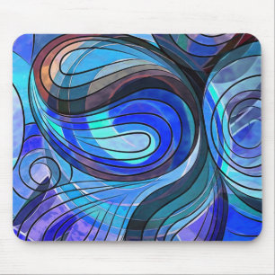 Tapis De Souris Bleu Royal et Gribouillis Aqua avec Lignes Noires
