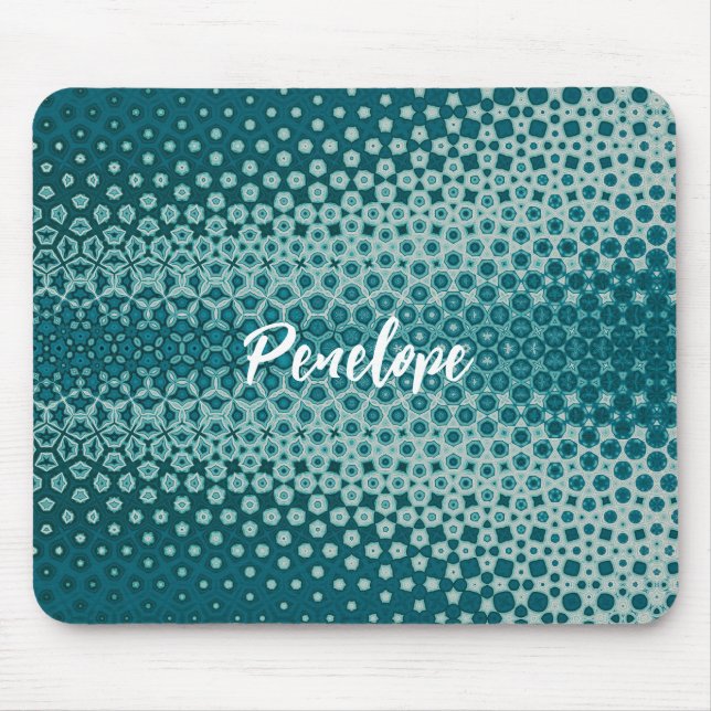 Tapis De Souris Bleu sur bleu Abstrait Monogramme blanc (Devant)