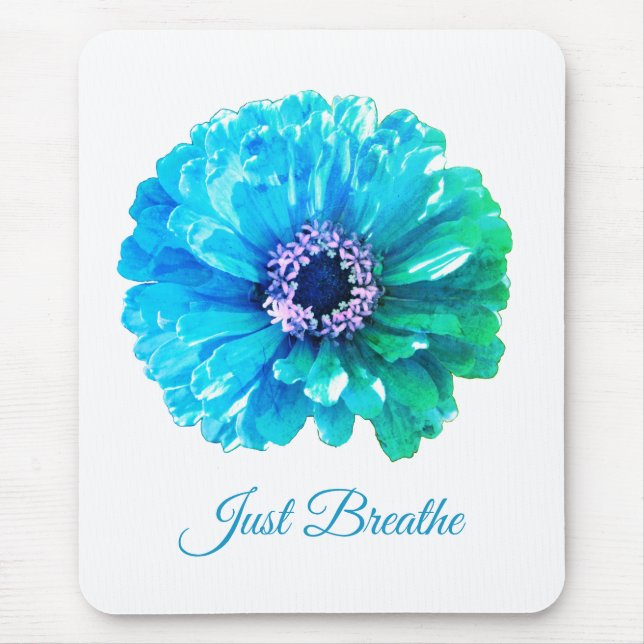 Tapis De Souris Bleu Turquoise | bleu rétro floral (Devant)