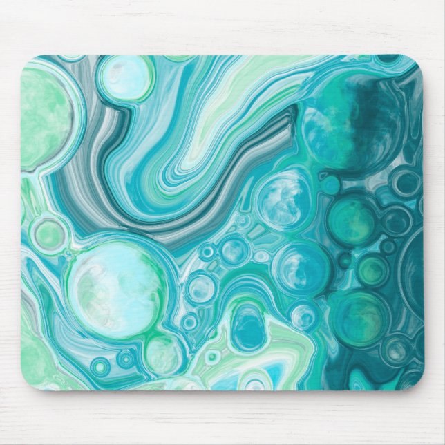 Tapis De Souris Bleu, Turquoise Mer Vagues et Bulles (Devant)