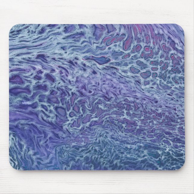 Tapis De Souris Bleu & Violet Acrylique Abstrait Fluid Art (Devant)