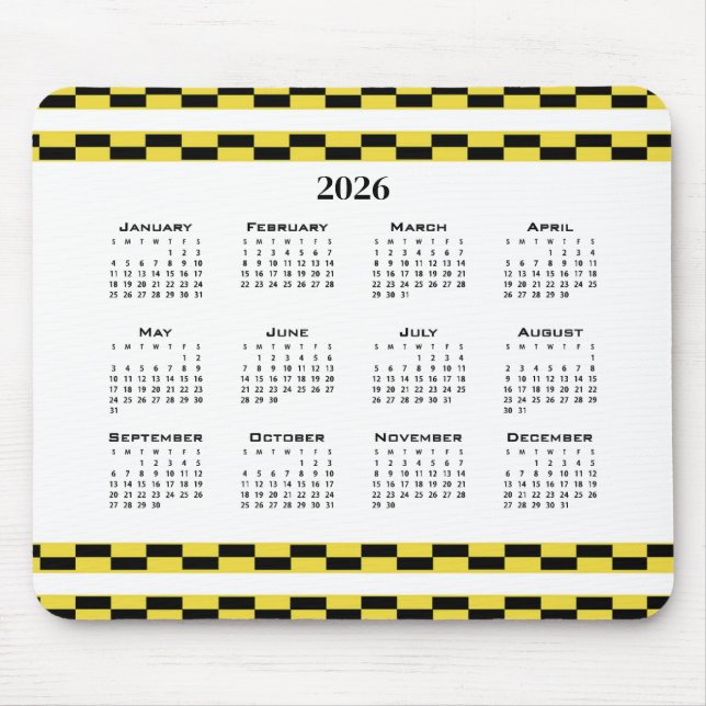 Tapis De Souris Bloc jaune et noir du calendrier (Devant)