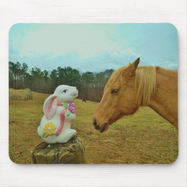 Tapis De Souris Blond Jaune cheval & Bunny de Pâques (Devant)