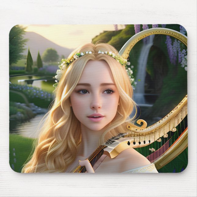 Tapis De Souris Blonde belle Muse Jouer une harpe (Devant)