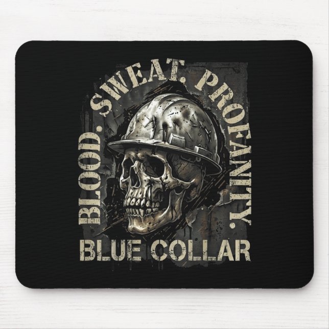 Tapis De Souris Blood Sweat Profanity Construction Worker Skull Bl (Devant)