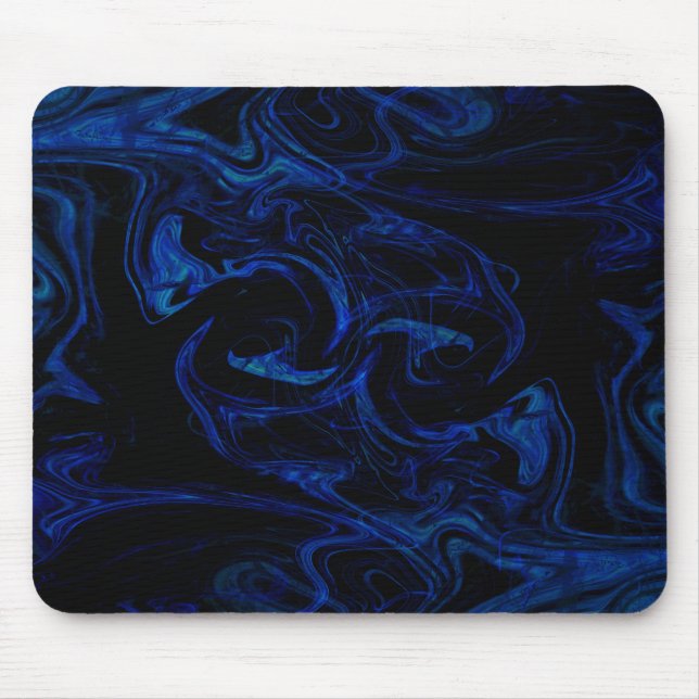 Tapis De Souris Blue Black Swirl Abstrait Smoky Cool (Devant)