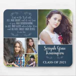 Tapis De Souris Blue Christian Verse Graduation 4 Photo Collage