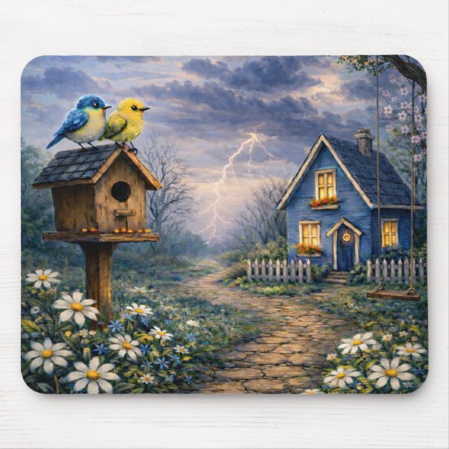 Tapis de souris Blue Cottage Birdhouse Storm (Devant)