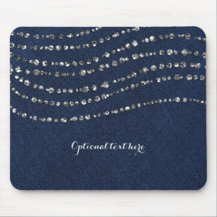 Tapis De Souris Blue Denim & Diamonds Faux Sparkle Bling Chic