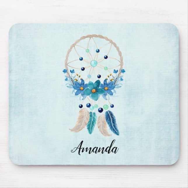 Tapis De Souris Blue Dreamcatcher Design Boho élégant (Devant)