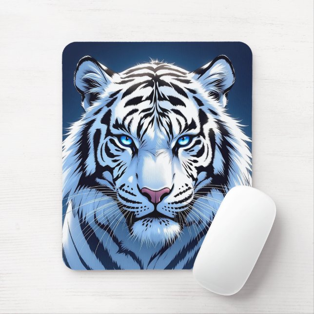 Tapis De Souris Blue eyed White Tiger Ai Art (Avec souris)