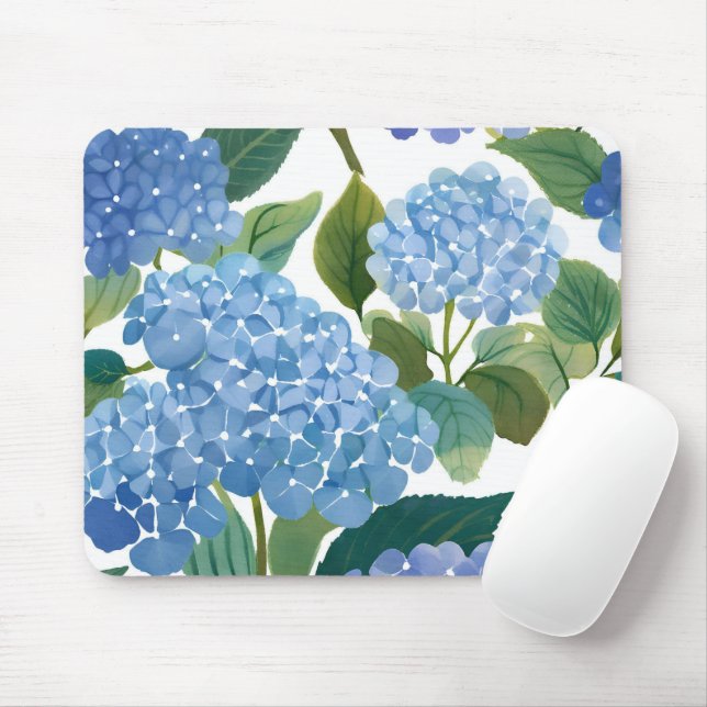 Tapis De Souris Blue Hydrangeas | Beau Floral Bush (Avec souris)