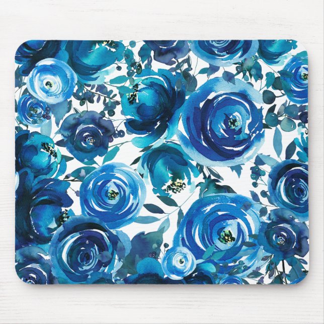 Tapis De Souris Blue Indigo Floral Flowers Élégant Shabby Chic (Devant)
