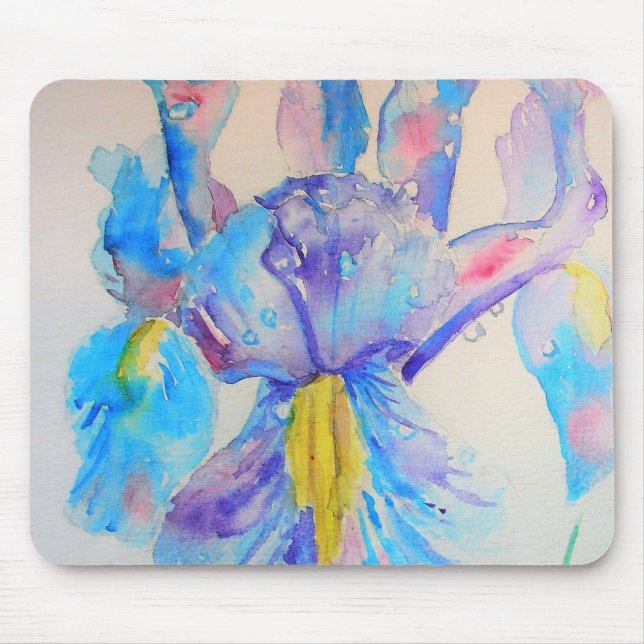 Tapis De Souris Blue Iris Art floral Aquarelle Design (Devant)