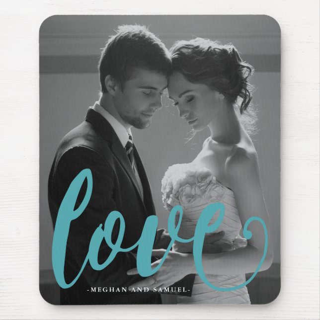 Tapis De Souris Blue Love Typographie Photo et nom Mousepad (Devant)