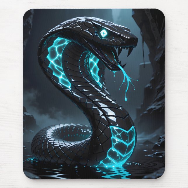 Tapis De Souris Blue Neon Black Snake Glowing Cobra Fantasy Gaming (Devant)