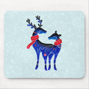 Tapis De Souris Blue Nordic Christmas Reindeer Pair