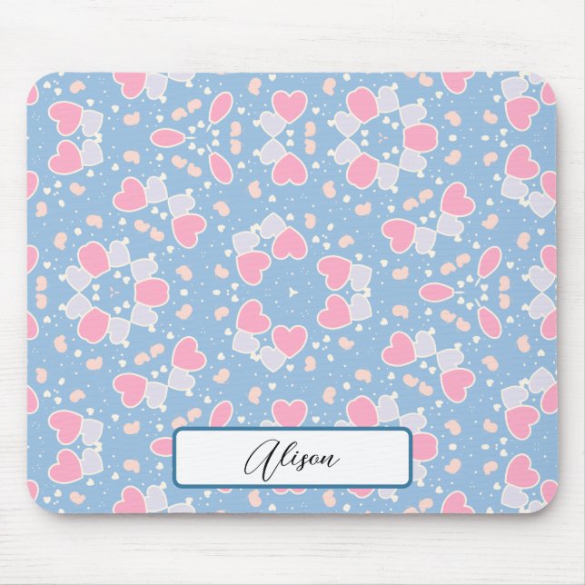Tapis De Souris Blue Rose Hearts Papillons Motif et votre nom (Devant)