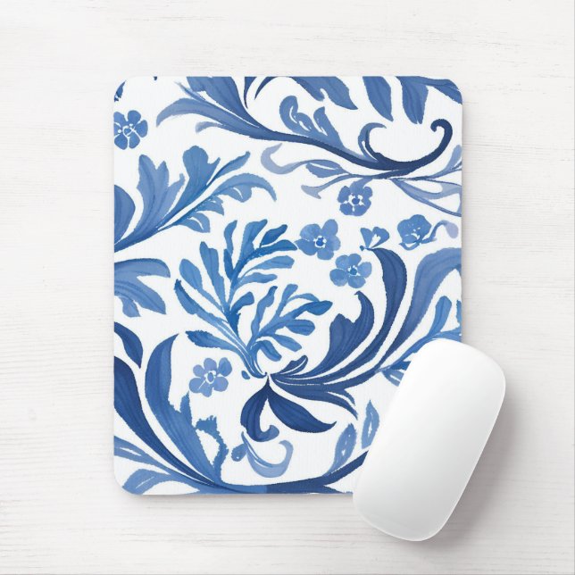 Tapis De Souris Blue & White Floral Design | Chinoiserie Pattern (Avec souris)