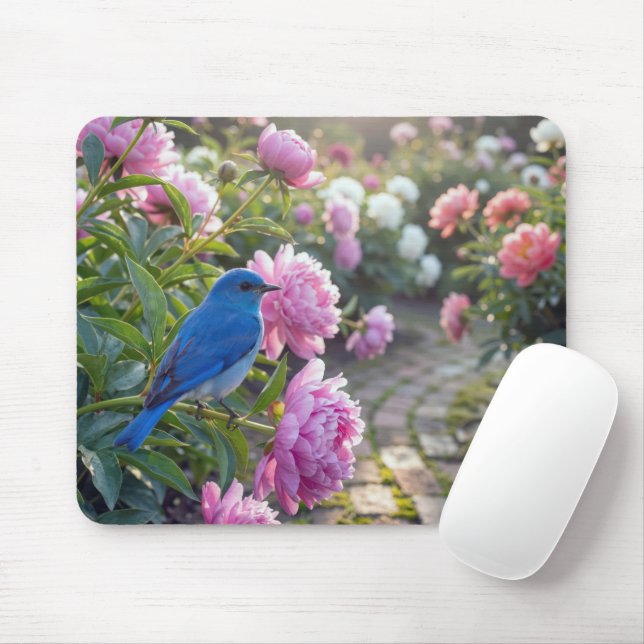 Tapis De Souris Bluebird On a Pink Peony (Avec souris)