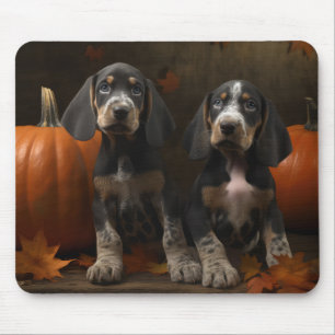 Tapis De Souris Bluetick Coonhound Chiot Automne Citrouille de pla