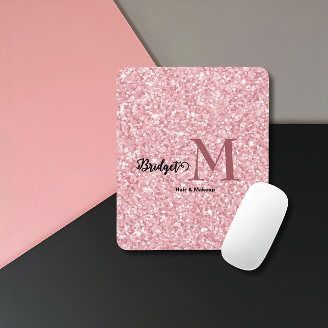 Tapis De Souris Blush Pink glitter Monogram hair and makeup (Créateur téléchargé)