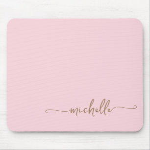 Tapis De Souris Blush Rose et Or Monogramme Nom Féminin Simple