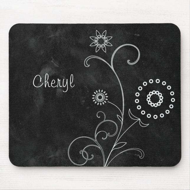 Tapis De Souris Bohème Blackboard Joli Fleurs Blanches Avec Nom (Devant)
