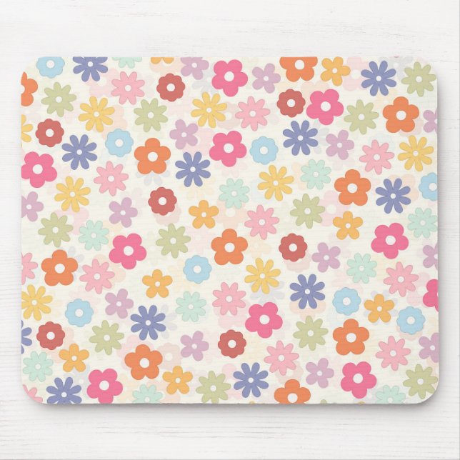 Tapis De Souris Boho 70's Retro Daisy Flowers (Devant)