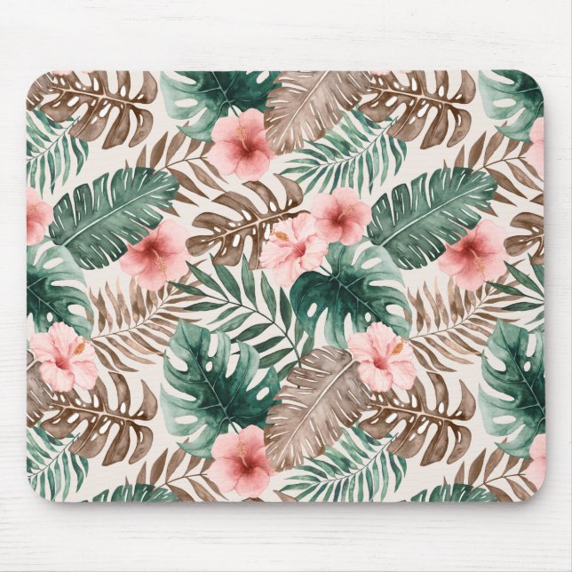 Tapis De Souris Boho Aquarelle moderne Feuilles floraux tropicaux (Devant)