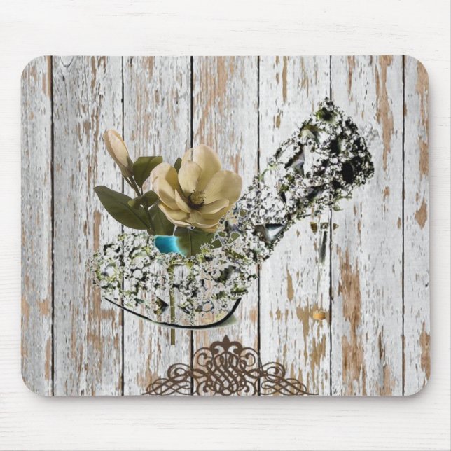 Tapis De Souris boho chic grange bois mariage campagnard rustique (Devant)