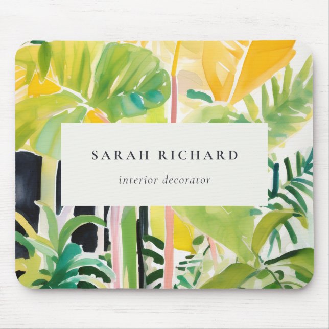 Tapis De Souris Boho Chic Green Tropical Leafy Foliage Botanical (Devant)