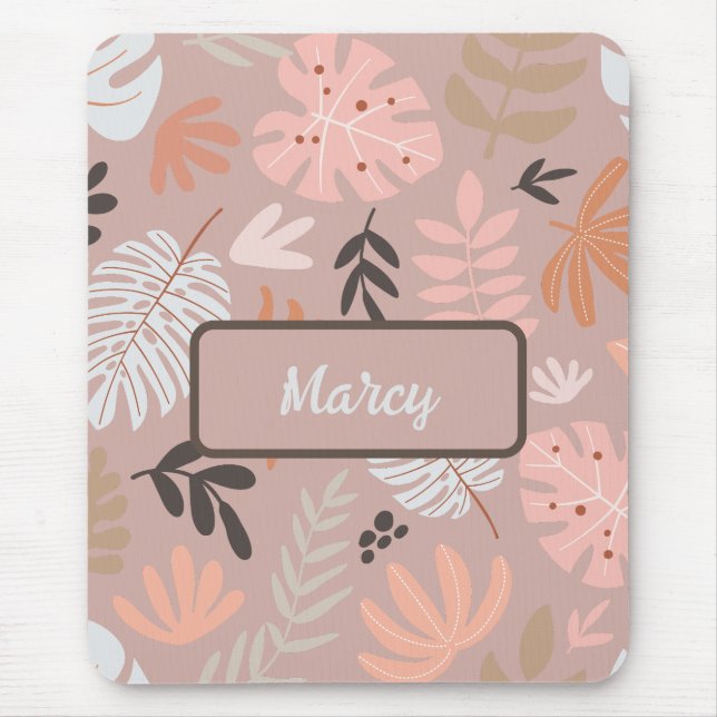 Tapis De Souris Boho Earthtone Feuilles tropicaux Personnalisés (Devant)