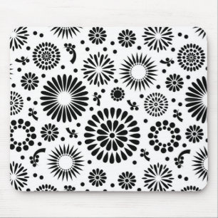 Tapis De Souris Boho fleurs Motif floral vectoriel noir et blanc