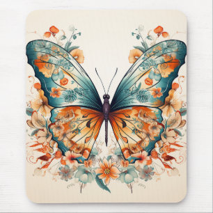 Tapis De Souris Boho Floral Blossom Butterfly Meadow Aquarelle