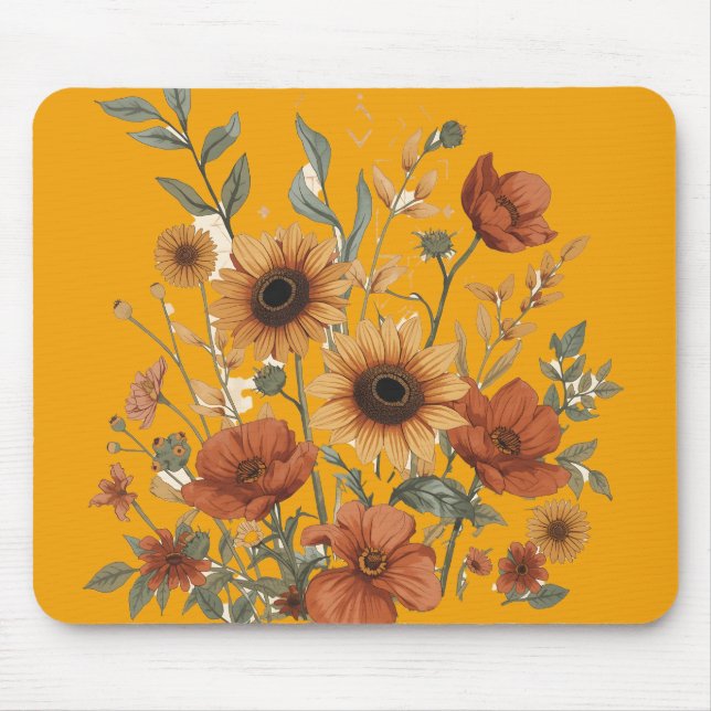 Tapis De Souris Boho Floral Souris Pad - Fleurs de soleil chaudes (Devant)