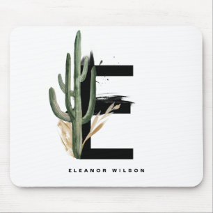 Tapis De Souris Boho Letter E Monogram   Tropical Cactus Monogram