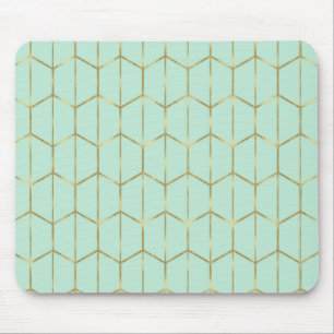 Tapis De Souris Boho Vert Menthe Hexagone Or & Géométrique Glam