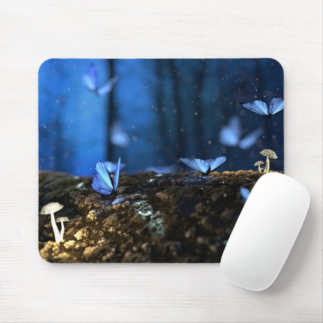 Tapis De Souris Bois fée magique avec papillons et champignons (Avec souris)