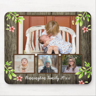 Tapis De Souris Bois rustique et aquarelle Florale 4 Photo