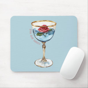Tapis De Souris Boisson Verre Fleur Rose Rouge Bleu Or