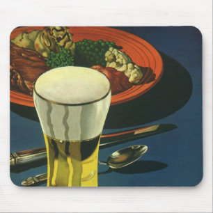 Tapis De Souris Boissons alimentaires vintage, verre de bière, dîn