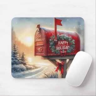 Tapis De Souris Boîte aux lettres de Noël rouge en neige
